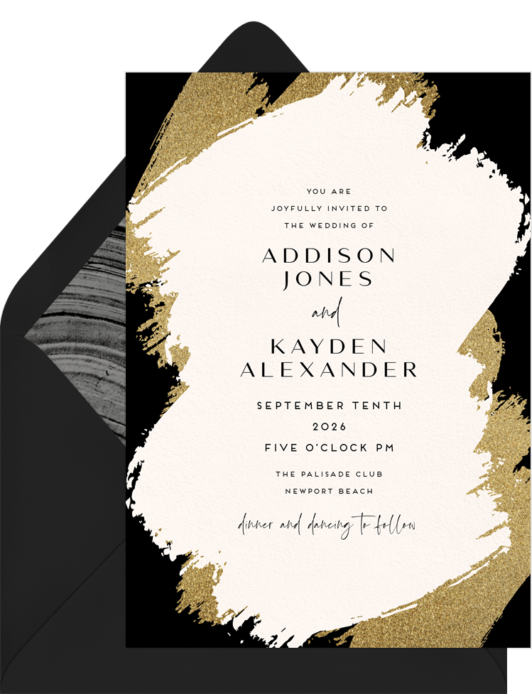 Luxe Glitter Strokes Invitations In Black Greenvelope