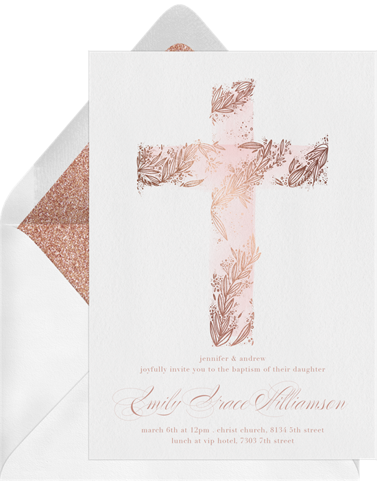 Beautiful Cross baptism invitations from Greenvelope