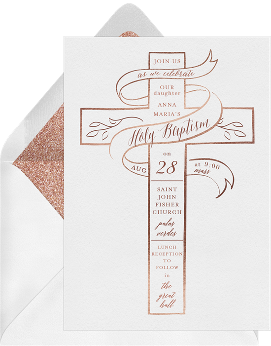 Cross Ribbon baptism invitations from Greenvelope