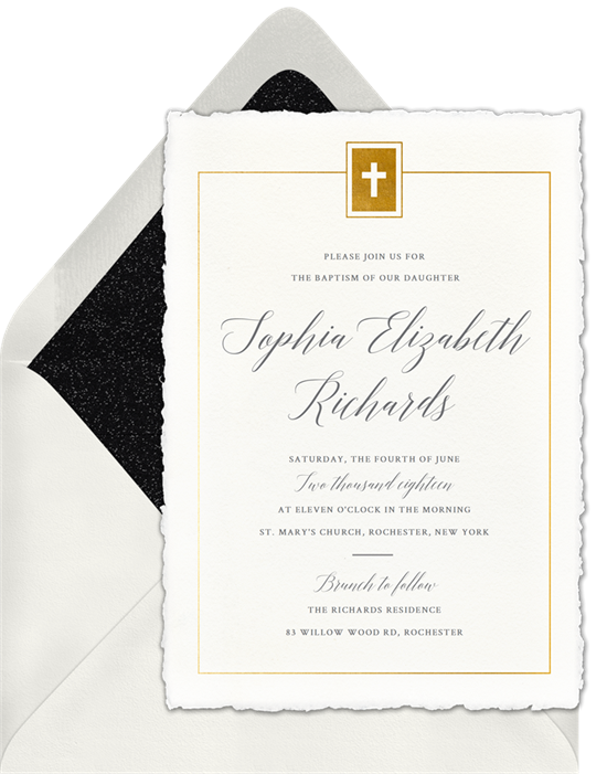 Deckled Edge Cross baptism invitations from Greenvelope