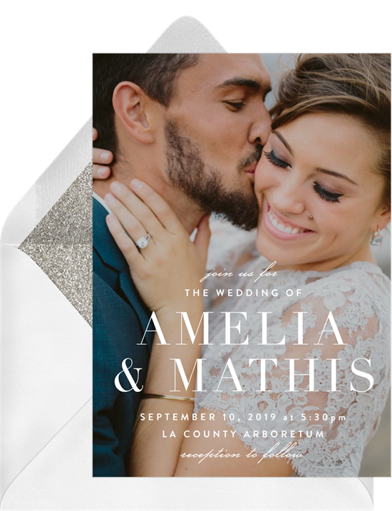 Wedding program wording: A full-bleed photo wedding invitation