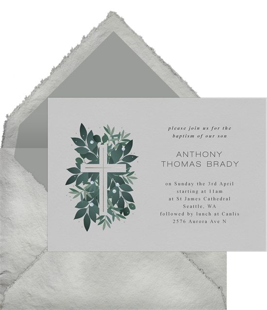 Verdant Cross baptism invitations from Greenvelope