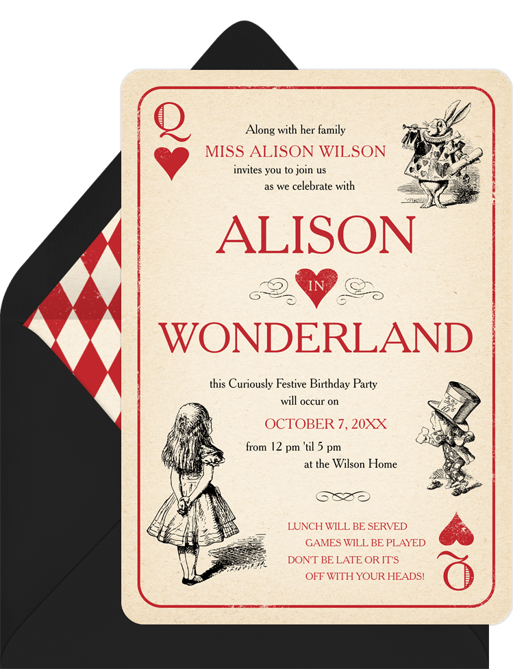 Alice in Wonderland Invitation Birthday Party - Custom Party Creations