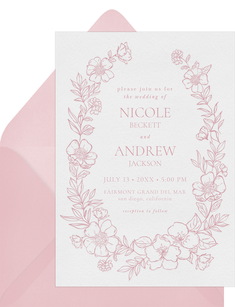 Letterpressed Vine Invitations in Pink